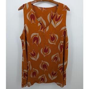 Gudrun Sjoden Tank Tunic Top Lagenlook Orange Tulip Floral 100% Modal Art